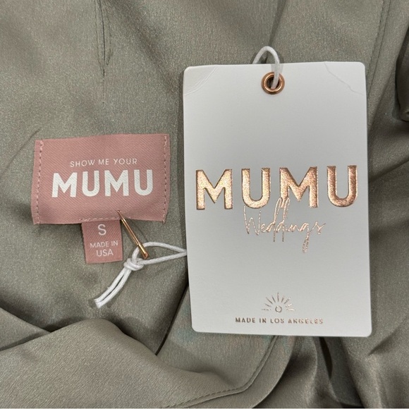 Show Me Your Mumu Say I Do Romper Satin Wrap Ruffle Moss Green Small NWT Bridal - Picture 6 of 13